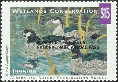 Stamp, Green pygmy goose (Nettapus pulchellus), Australia,  , Animals (Fauna), Birds, Ducks