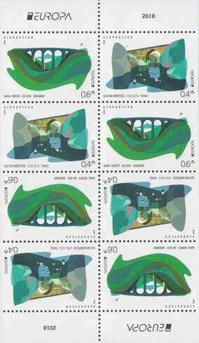 Booklet Pane, Europa 2018 : Bridges, Azerbaijan,  , Architecture, Bridges, C.E.P.T. / Europe