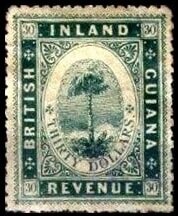 Stamp, Maripa palm tree (Attalea maripa), British Guiana,  , Palm-trees, Plants (Flora), Trees
