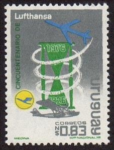 Stamp, 50 years of Lufthansa, Uruguay,  