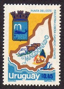 Stamp, Map of Maldonado state, Uruguay,  