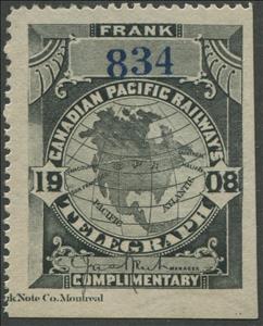 Stamp, Map of North America - Frank - dated 1908, Canada,  , Maps, Railways, Signatures - Autographs, Telegraphy