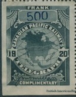 Stamp, Map of North America - Frank - dated 1920, Canada,  , Maps, Railways, Signatures - Autographs, Telegraphy