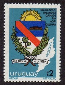 Stamp, Map of Rocha state, Uruguay,  