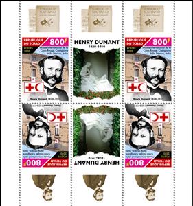 Se-tenant, 110th Anniversary of the Death of Henry Dunant, Chad,  , Businessman, Famous People, Nobel Laureates, Red Cross and Red Crescent