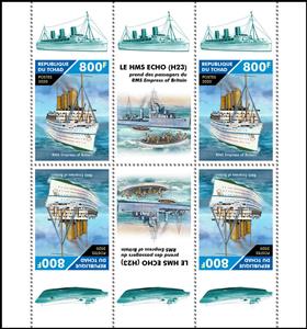 Se-tenant, 80th Anniversary of the Sinking of RMS Empress of Britain, Chad,  , Anniversaries and Jubilees, Passenger-ships, Ships
