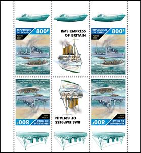 Se-tenant, 80th Anniversary of the Sinking of RMS Empress of Britain, Chad,  , Anniversaries and Jubilees, Passenger-ships, Ships