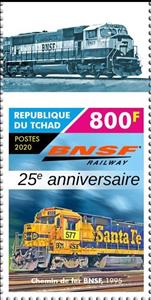 Stamp, BNSF Railway, Chad,  , Anniversaries and Jubilees, Railways