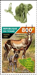 Stamp, Damaliscus pygargus - Lycaon pictus, Chad,  , Animals (Fauna), Mammals, National Parks