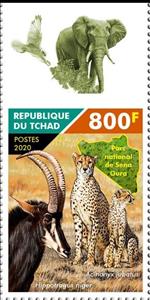 Stamp, Hippotragus niger - Acinonix jubatus, Chad,  , Animals (Fauna), Leopards, Mammals, National Parks