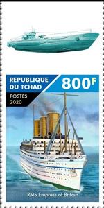 Stamp, RMS Empress of Britain, Chad,  , Passenger-ships, Ships, Submarines