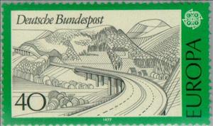 Stamp, Motorway section of the Rhön, Germany, Federal Republic,  , Landscapes, Postal Services, Postal Unions, European Union, C.E.P.T., Europe, Roads