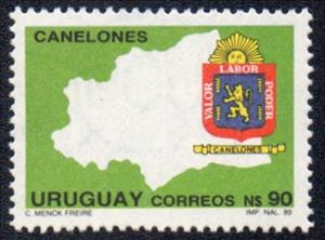 Stamp, Arms and Map of Canelones, Uruguay,  