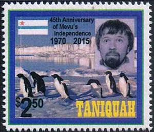 Stamp, Lemmath Babi, penguins and Mevu flag, Cinderellas,  , Animals (Fauna), Birds, Flags, Penguins, People