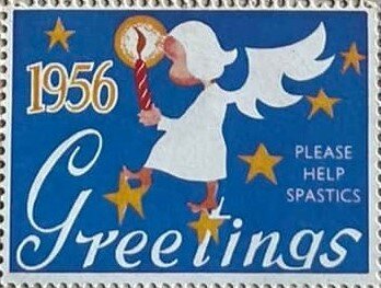Stamp, Spastics Society, Angel with Candle, Cinderellas,  , Angels, Charity, Christmas, Lamps and Candles
