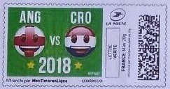Stamp, Ang Vs Cro 2018, France,  , Cartoons, Flags, Football (Soccer)