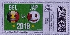 Stamp, Bel.vs Jap 2018, France,  , Cartoons, Flags, Football (Soccer)