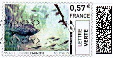 Stamp, Black Fish, France,  , Animals (Fauna), Fishes