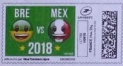 Stamp, Bre Vs Mex 2018, France,  , Cartoons, Flags, Football (Soccer)