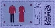 Stamp, Bride and Groom matching red outfits, France,  , Clothing, Fashion, Suits and Costumes, Weddings