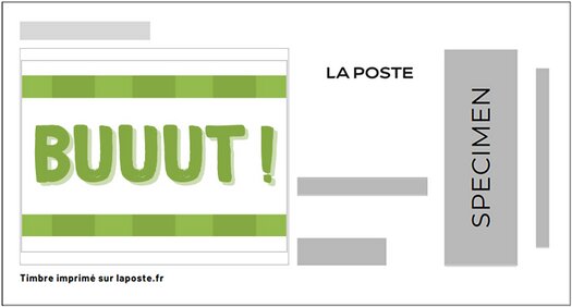 Stamp, Buuut! ie Goal! in green. Redesign, France,  , Football (Soccer), Letters (Alphabet), Sports