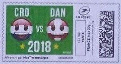 Stamp, Cro Vs Dan 2018, France,  , Cartoons, Flags, Football (Soccer)