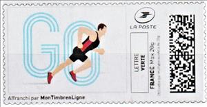 Stamp, GO Runner in colour, France,  , Letters (Alphabet), Running, Sports