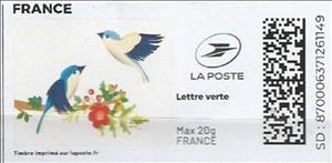 Stamp, Spring. Birds Nesting. White Background. Redesign, France,  , Animals (Fauna), Birds, Spring