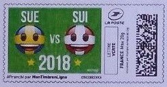 Stamp, Sue Vs Sui 2018, France,  , Cartoons, Flags, Football (Soccer)