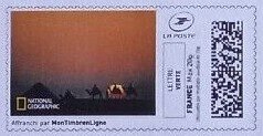 Stamp, Sunset in the desert. Camel Caravan, France,  , Animals (Fauna), Camels, Deserts, Mammals, Sunsets / Sunrises