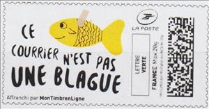 Stamp, This letter is no joke. Ce Courrier n'est pas une Blague, France,  , Fishes, Folklore, Special Occasions