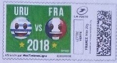 Stamp, Uru Vs Fra 2018, France,  , Cartoons, Flags, Football (Soccer)