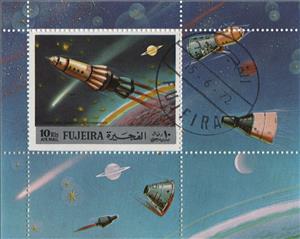 Souvenir Sheet, Rocket, Fujairah (Fujeira),  , Planets, Rockets, Space Traveling, Spacecrafts