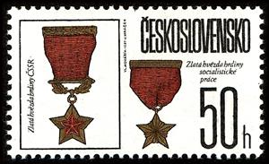 Stamp, Gold Stars of Socialist Labor and Czechoslovakia, Czechoslovakia,  , Medals and Marks of Honour