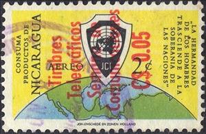 Stamp, Globe showing map of Americas, Nicaragua,  , Chamber of Commerce, Coats of Arms, Communication, Conferences, Globes, Maps, Telegraphy