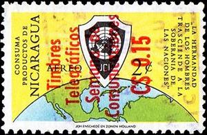 Stamp, Globe showing map of Americas, Nicaragua,  , Chamber of Commerce, Coats of Arms, Communication, Conferences, Globes, Maps, Telegraphy