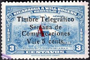 Stamp, Leaving airport office, Nicaragua,  , Actors, Aircraft, Airports, Aviation, Communication, Famous People, Flags, Telegraphy