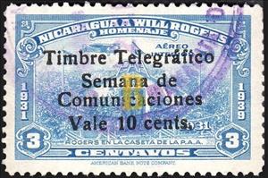Stamp, Leaving airport office, Nicaragua,  , Actors, Aircraft, Airports, Aviation, Communication, Famous People, Flags, Telegraphy