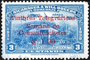 Stamp, Leaving airport office, Nicaragua,  , Actors, Aircraft, Airports, Aviation, Communication, Famous People, Flags, Telegraphy