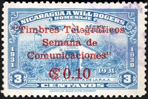 Stamp, Leaving airport office, Nicaragua,  , Actors, Aircraft, Airports, Aviation, Communication, Famous People, Flags, Telegraphy
