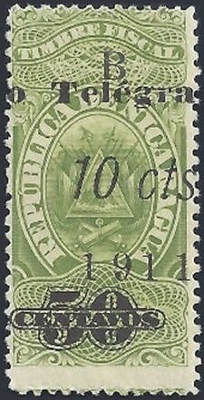 Stamp, Revenue stamp (Surcharged for Telegraphs), Nicaragua, Zelaya,  , Coats of Arms, Telegraphy