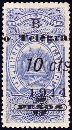 Stamp, Revenue stamp (Surcharged for Telegraphs), Nicaragua, Zelaya,  , Coats of Arms, Telegraphy