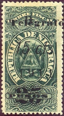 Stamp, Revenue stamp (Surcharged for Telegraphs), Nicaragua, Zelaya,  , Coats of Arms, Telegraphy