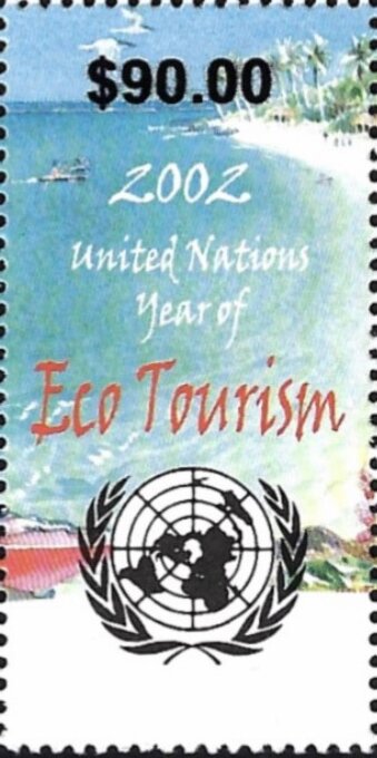 United Nations Emblem and Beach Scene Surcharged
