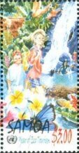 Stamp, Waterfall Surcharged, Samoa,  , Butterflies, Tourism
