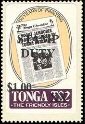 Stamp, Arrival of William Woon, Tonga,  , Anniversaries and Jubilees, Printing presses