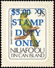 Stamp, Giant Forest Honeyeater (Gymnomyza viridis), Tonga,  , Animals (Fauna), Birds