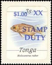 Stamp, Holocentrus ruber, Tonga,  , Animals (Fauna), Fishes, Sea Life