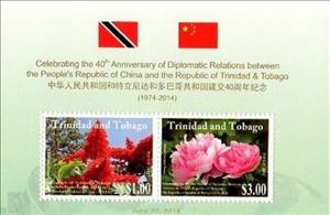 Souvenir Sheet, 40th Anniv of Diplomatic Relations with China Souvenir Sheet, Trinidad and Tobago,  , Anniversaries and Jubilees, Diplomacy, Flowers, Plants (Flora)