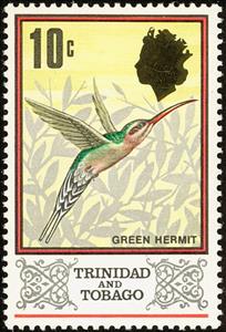 Stamp, Green Hermit (Phaethornis guy), Trinidad and Tobago,  , Animals (Fauna), Birds, Hummingbirds